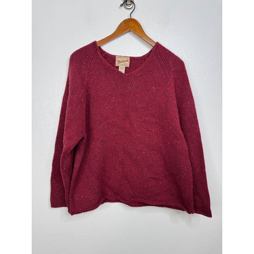 Woolrich Womens Claret Speckled 100% Wool V-Neck Sweater Red Burgundy Medium